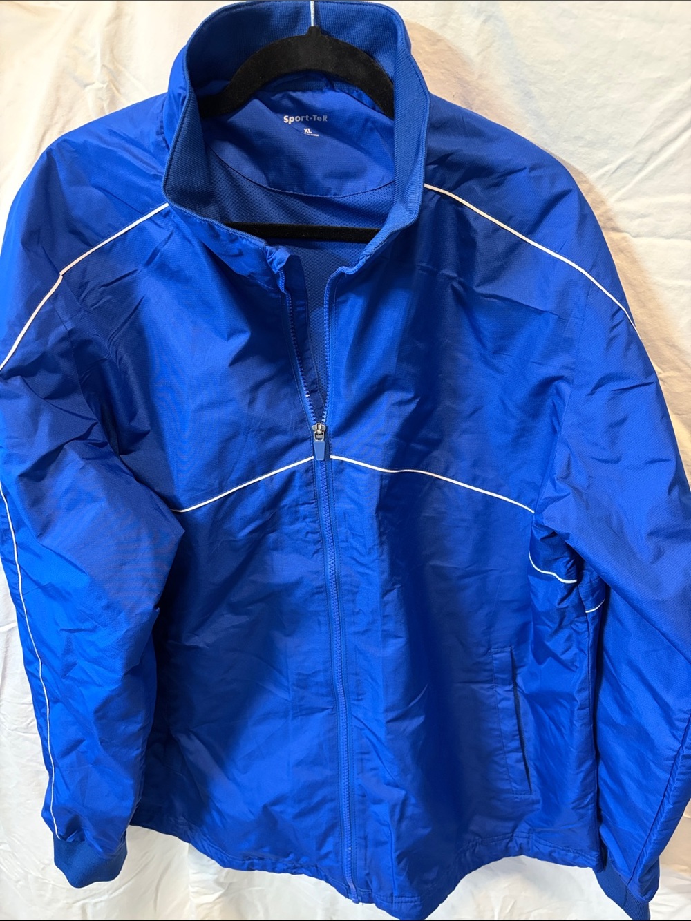 Sport-Tek Men's Royal Blue Full-Zip Windbreaker with White Piping
